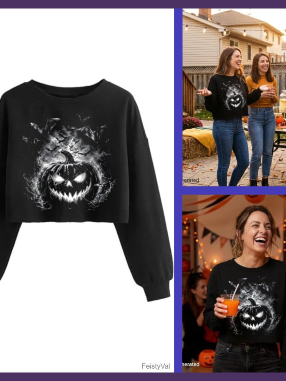 Cropped Sweatshirt Pumpkin Graphic Crew Neck Fall Halloween Thanksgiving